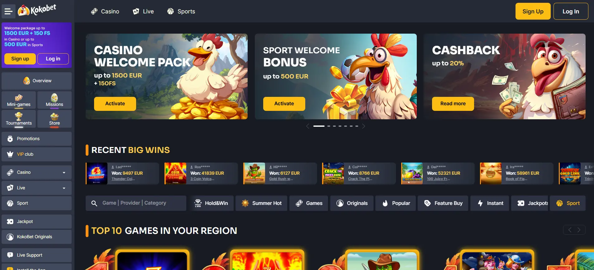Actuele bonussen bij Kokobet casino